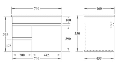 750mm Evie Wall Hung Vanity PVC Left Side Drawers - Cabinet Only - Dark Brown