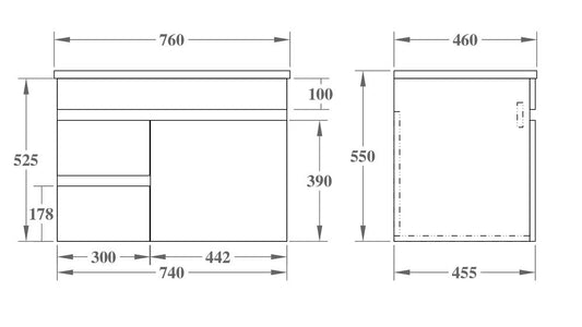 750mm Evie Wall Hung Vanity PVC Left Side Drawers - Cabinet Only - Dark Brown