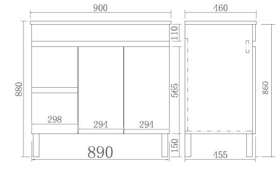 900mm Evie Floor Vanity PVC Left Side Drawers - Cabinet Only - Dark Brown