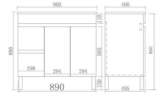 900mm Evie Floor Vanity PVC Left Side Drawers - Cabinet Only - Dark Brown