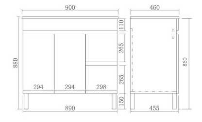 900mm Evie Floor Vanity PVC Right Side Drawers - Cabinet Only - Dark Brown