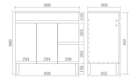 900mm Evie Floor Vanity PVC Right Side Drawers - Cabinet Only - Dark Brown