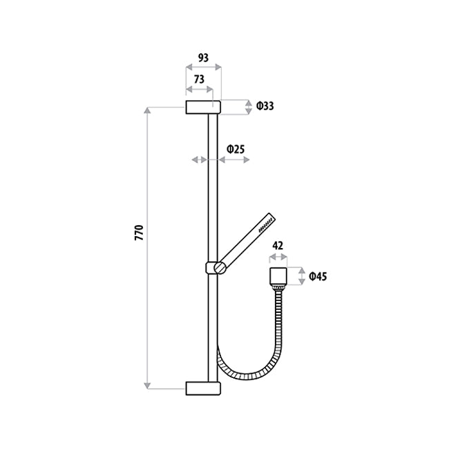 ELLE  Stainless Steel Pencil Rail Shower with Elbow - Brushed Stainless