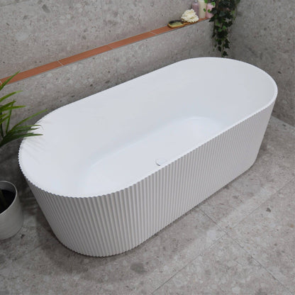 Bari Groove Fluted Oval Freestanding
  Back to Wall Bathtub - Matt White - No Overflow - 1500mm | SB782-1500MW