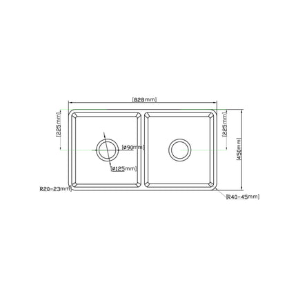 828mm Greenwich Fireclay Farmhouse Double Sink - Fluted & Flat Reversible - Matte Black