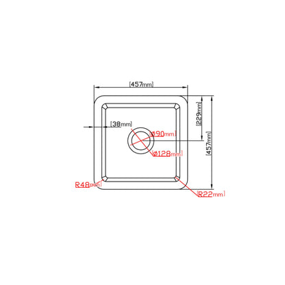 457mm Camden Fireclay Square Insert/Undermount Sink - Gloss White
