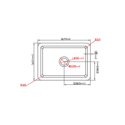 677mm Camden Fireclay Square Insert/Undermount Sink - Gloss White