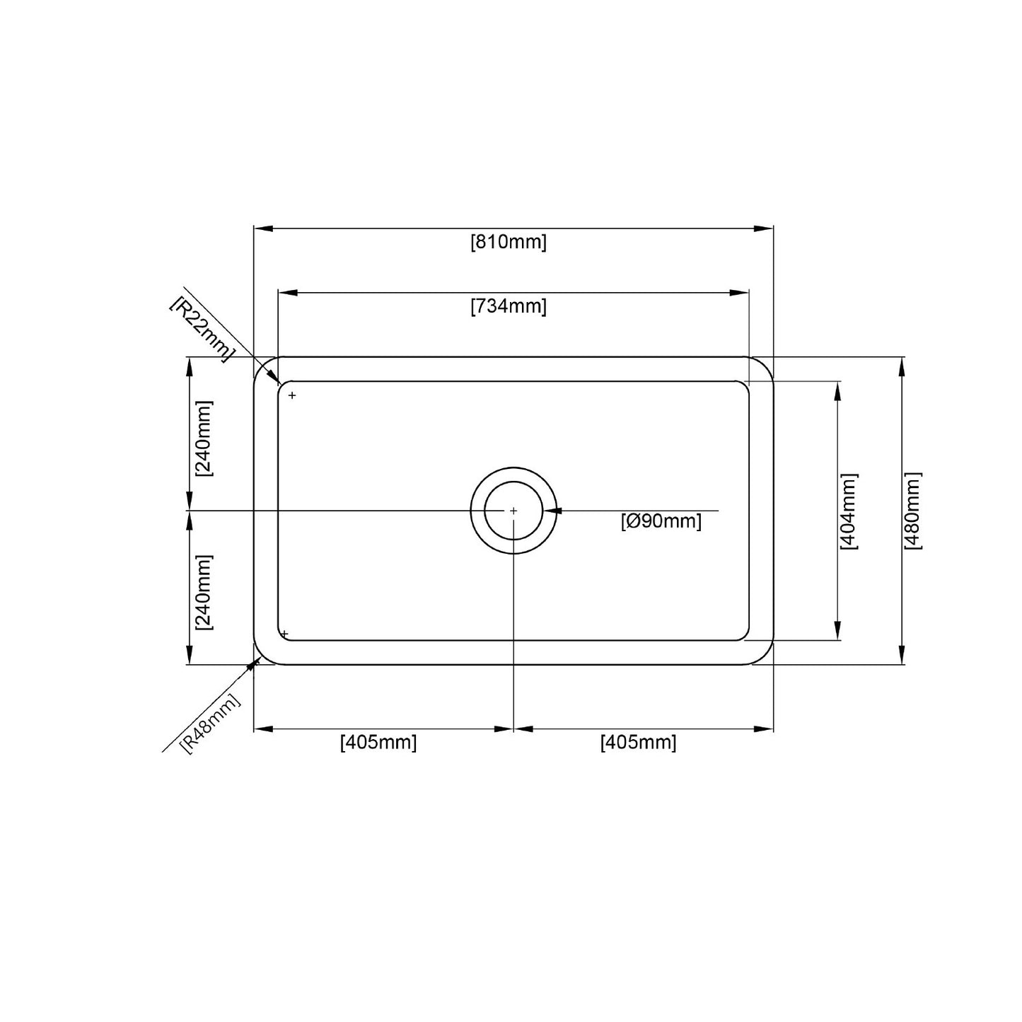 810mm Camden Fireclay Square Insert/Undermount Sink - Matte Black