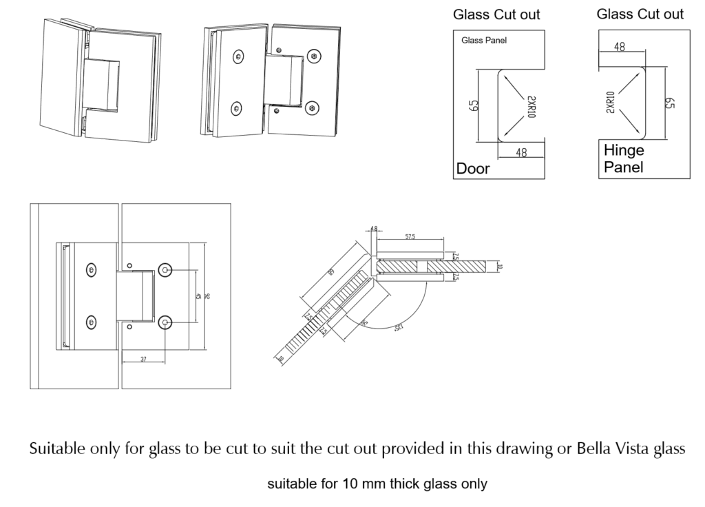 135-Degree Glass to glass hinge - DUSK BRONZE