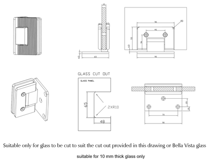 Fluted Glass to Wall Hinge - BLACK