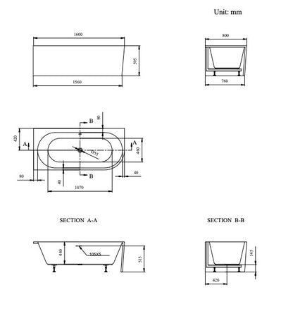 Florida 1600mm Left Corner Bath with Overflow - Gloss White