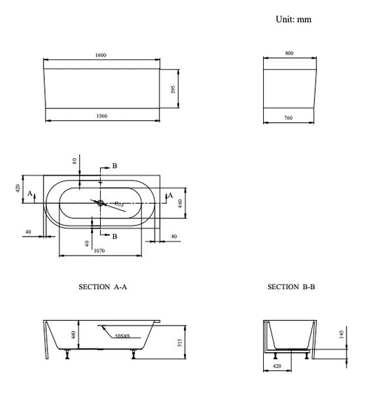 Florida 1600mm Right Corner Bath with Overflow - Gloss White