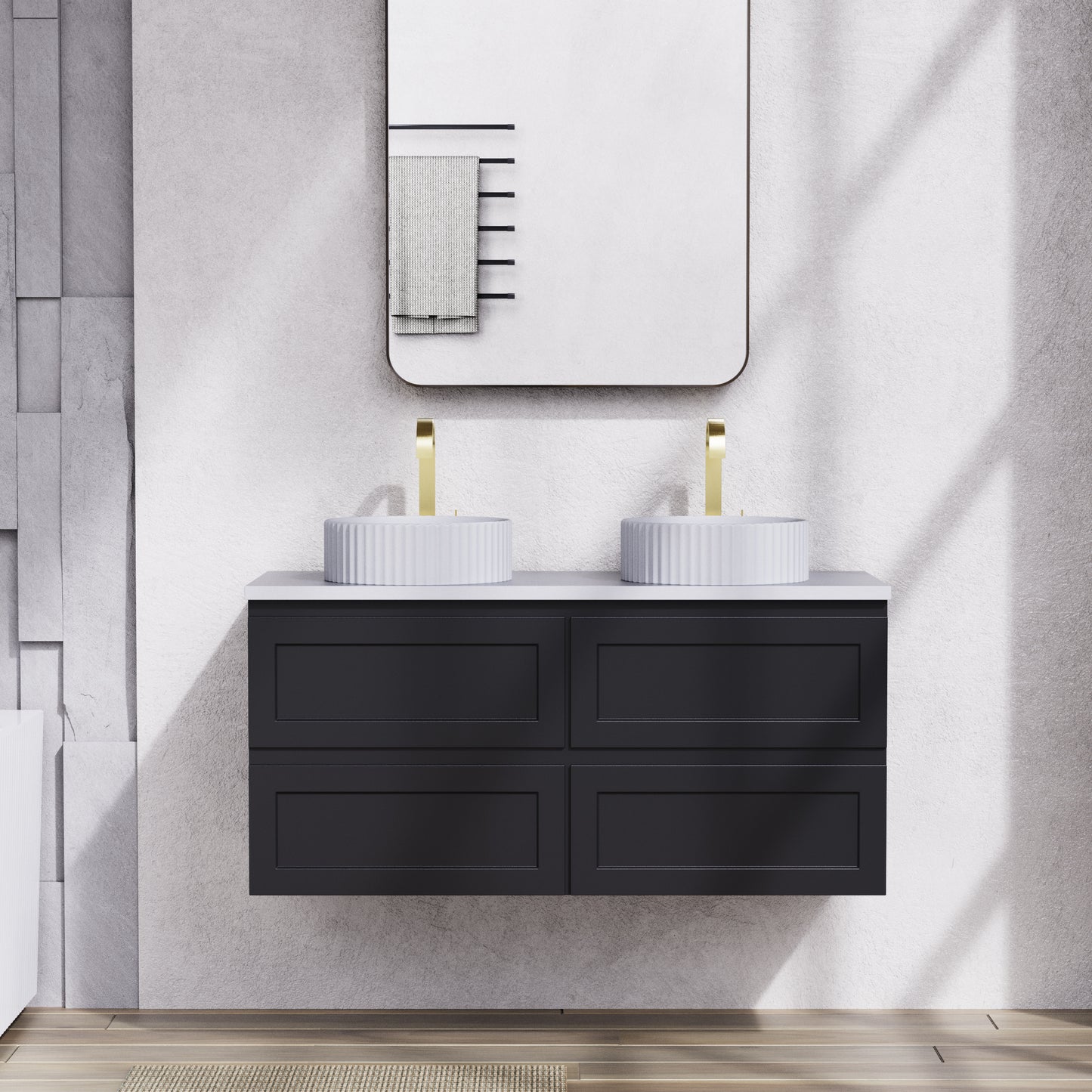 1200mm Fremantal Wall Hung Vanity PVC - Cabinet Only - Double Bowl - Matte White