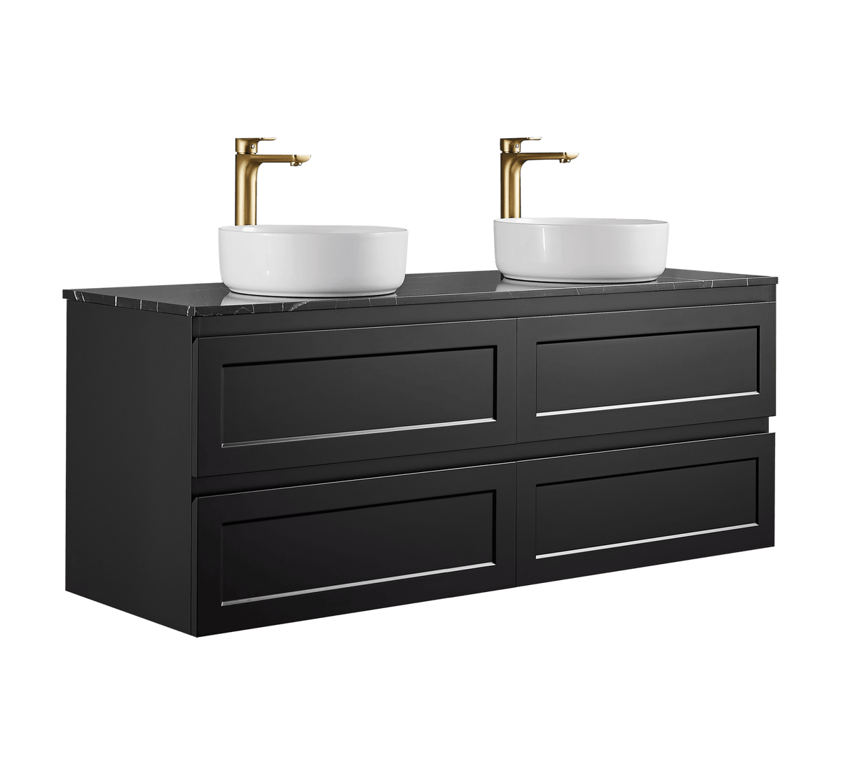 1500mm Fremantal Wall Hung Vanity PVC - Cabinet Only - Double Bowl - Matte Black
