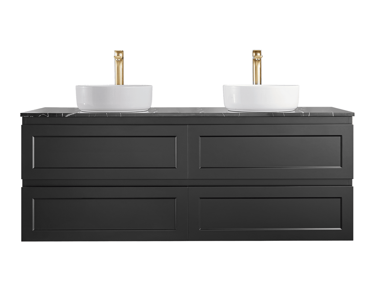1500mm Fremantal Wall Hung Vanity PVC - Cabinet Only - Double Bowl - Matte Black