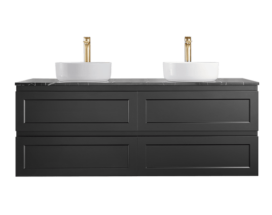 Fremantle Wall Hung Vanity - Four Drawers - Double Bowl - Matt Black - 1500mm