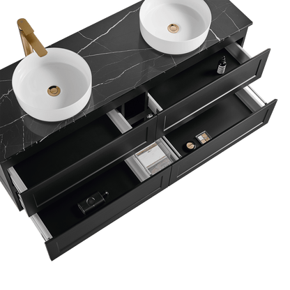1500mm Fremantal Wall Hung Vanity PVC - Cabinet Only - Double Bowl - Matte Black
