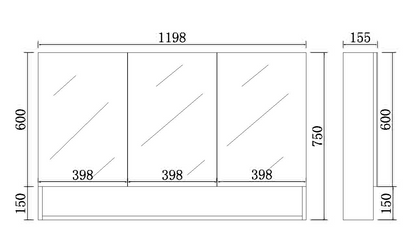 1200mmx750mm Fremantle Shaving Cabinet - Matte White