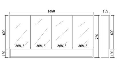 1500mmx750mm Fremantle Shaving Cabinet - Matte Black