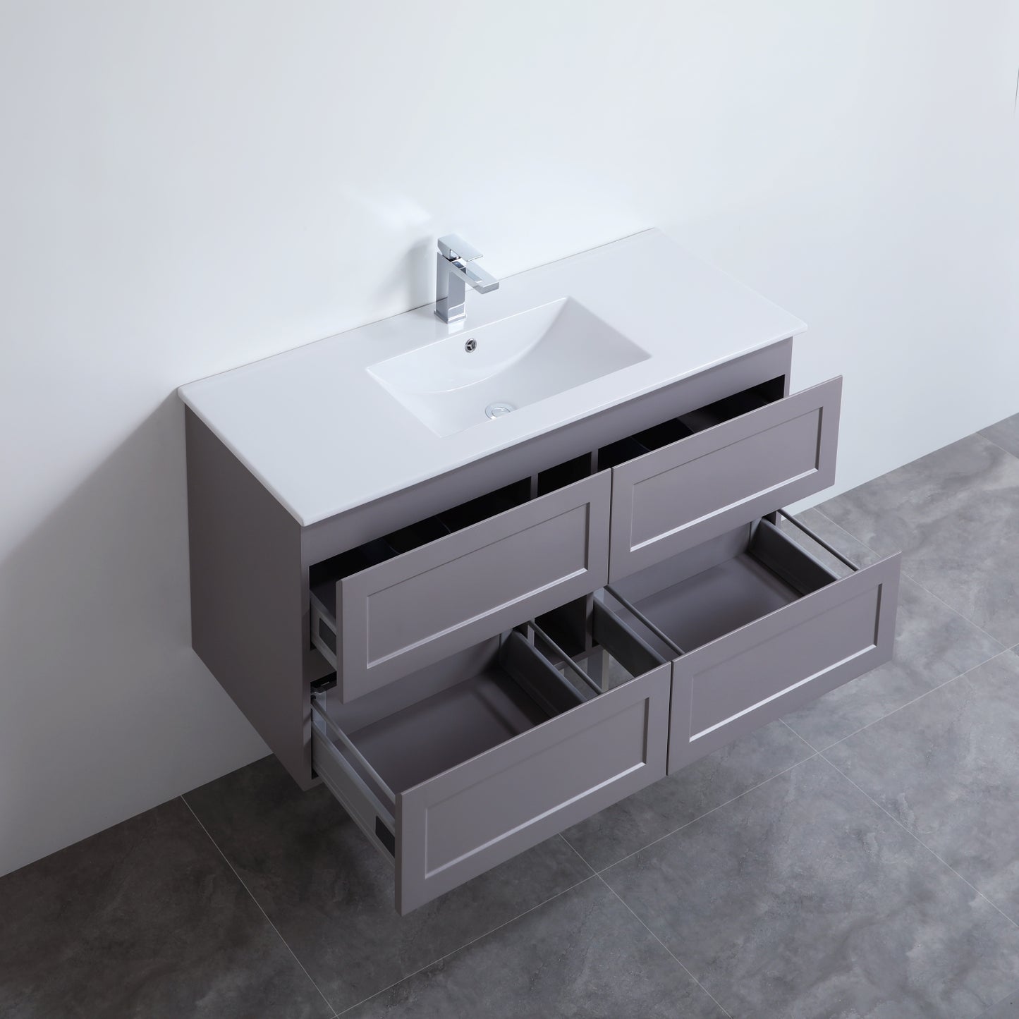 1200mm Fremantal Wall Hung Vanity PVC Left Side Drawers - Cabinet Only - Single Bowl - Matte Grey