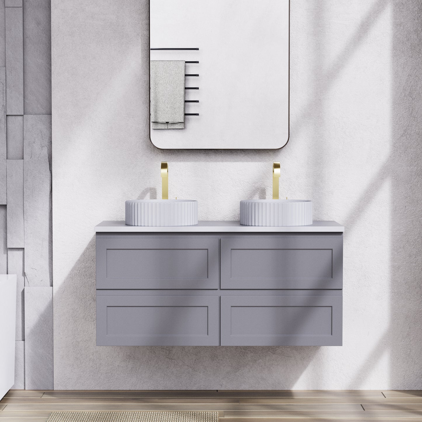 1200mm Fremantal Wall Hung Vanity PVC - Cabinet Only - Double Bowl - Matte White