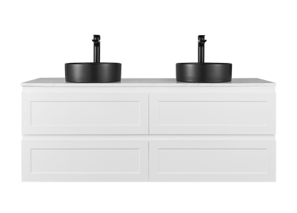 1500mm Fremantal Wall Hung Vanity PVC - Cabinet Only - Double Bowl - Matte White