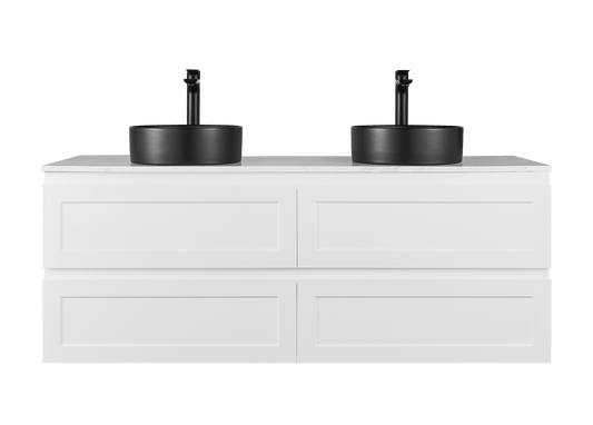 Fremantle Wall Hung Vanity - Four Drawers - Double Bowl - Matt White - 1500mm