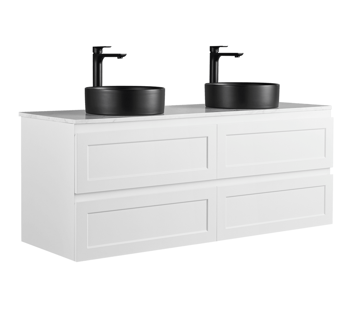 1500mm Fremantal Wall Hung Vanity PVC - Cabinet Only - Double Bowl - Matte White