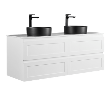 1500mm Fremantal Wall Hung Vanity PVC - Cabinet Only - Double Bowl - Matte White