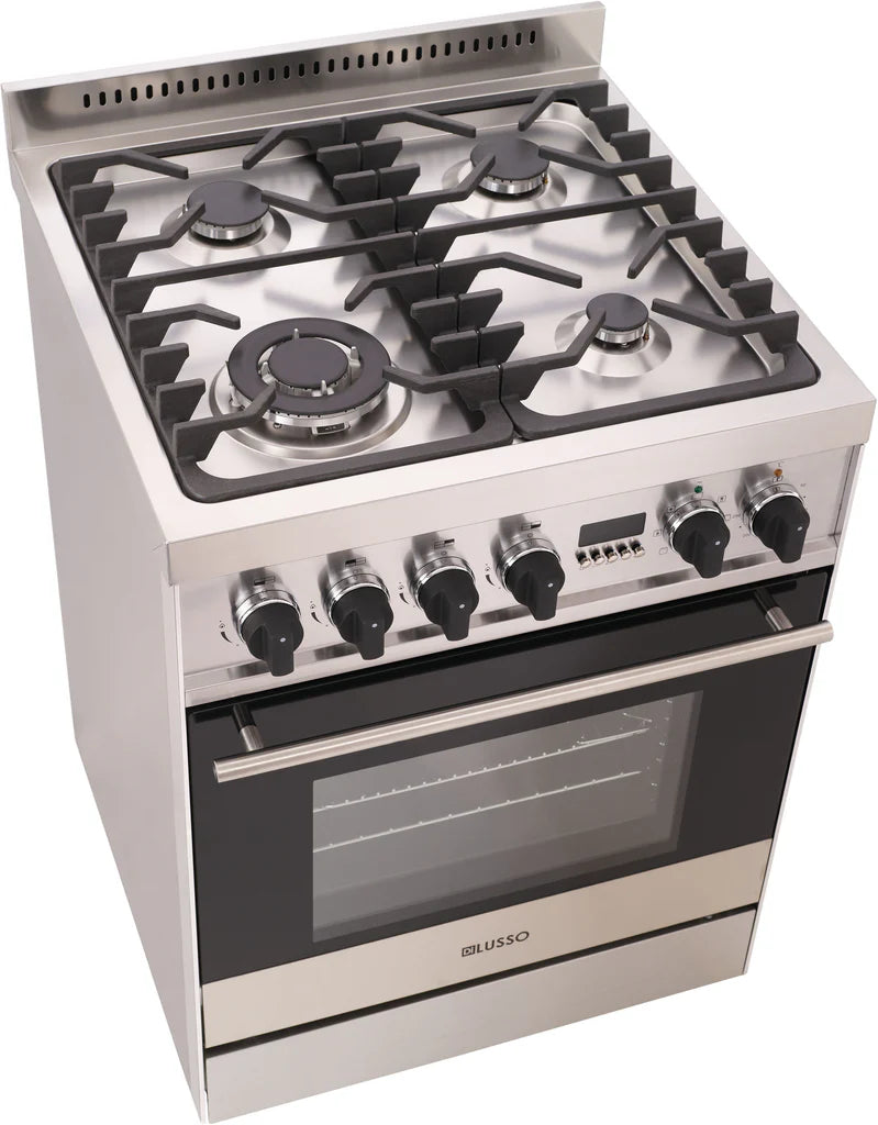 600mm Freestanding Dual Fuel Cooker - 8 Function Electric Oven, 4 Gas Burners, Cast Iron Trivets