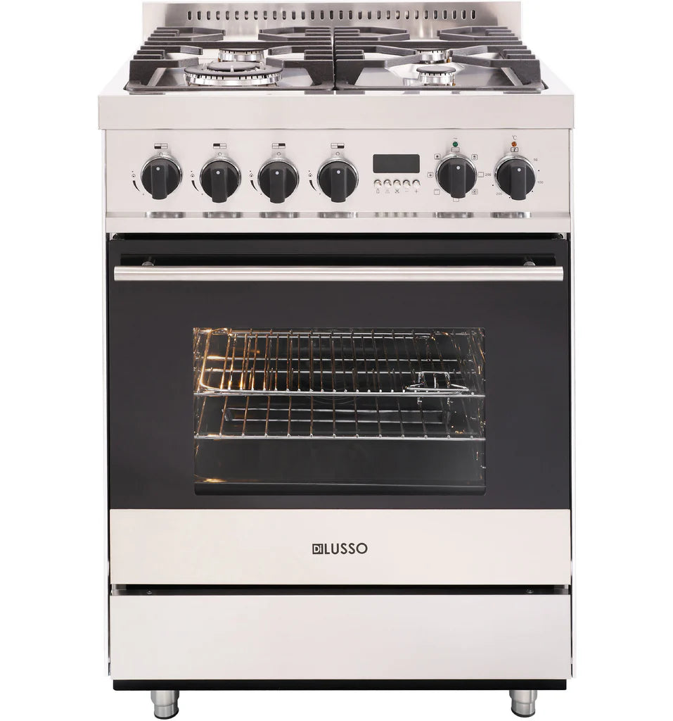 600mm Freestanding Dual Fuel Cooker - 8 Function Electric Oven, 4 Gas Burners, Cast Iron Trivets
