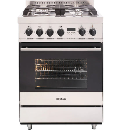 600mm Freestanding Dual Fuel Cooker - 8 Function Electric Oven, 4 Gas Burners, Cast Iron Trivets