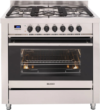 900mm Freestanding Dual Fuel Cooker - 10 Function Oven, 4 Telescopic Rails, 5 Gas Burners (Ctr Wok)