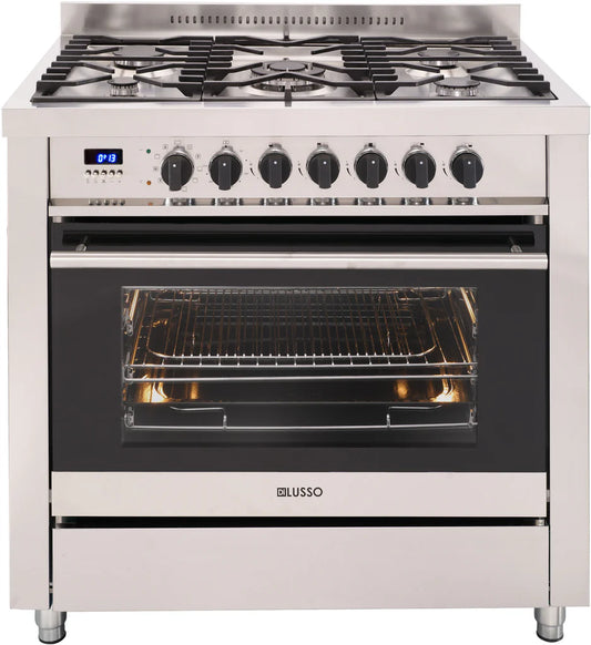 900mm Freestanding Dual Fuel Cooker - 10 Function Oven, 4 Telescopic Rails, 5 Gas Burners (Ctr Wok)