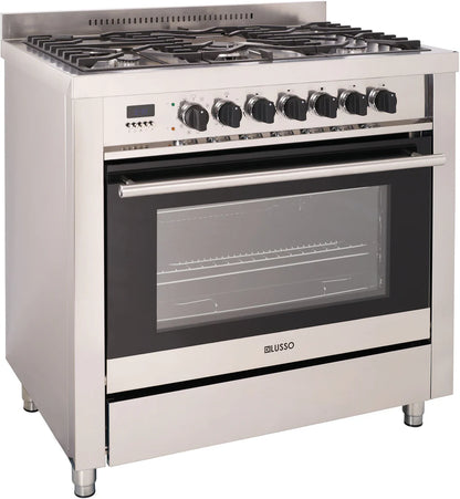 900mm Freestanding Dual Fuel Cooker - 10 Function Oven, 5 Gas Burners (Side Wok), SS knobs