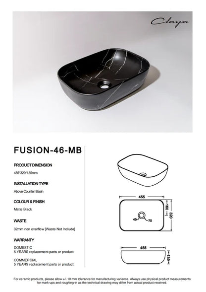 455*320*135mm Matte Black with Carrara Design Above Counter Basin