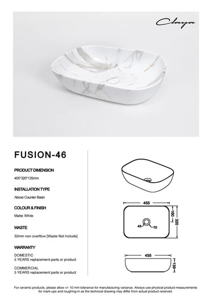 455*320*135mm Matte White with Carrara Design Above Counter Basin