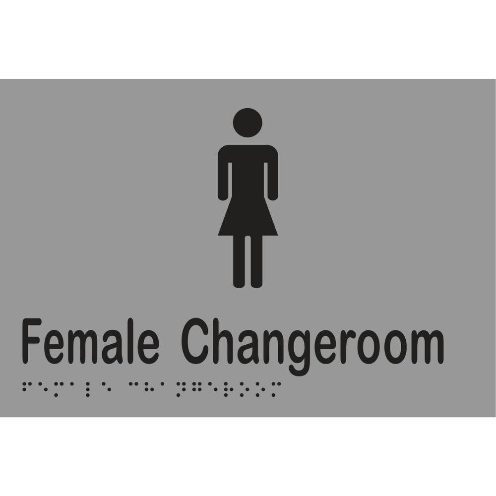 Female Changeroom Braille Sign - Stainless Steel with Black Infill