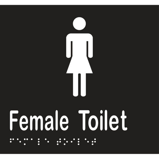 Female Toilet Braille Sign - Vinyl - Black with White Infill