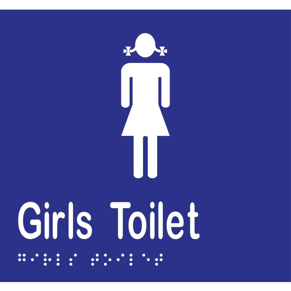 Girls Toilet Braille Sign -Vinyl - Blue with White Infill