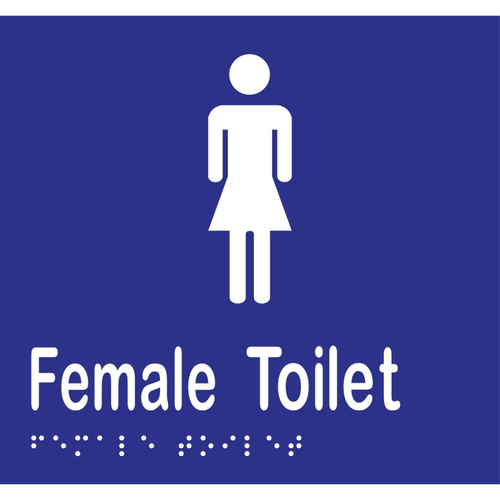 Female Toilet Braille Sign -Vinyl - Blue with White Infill
