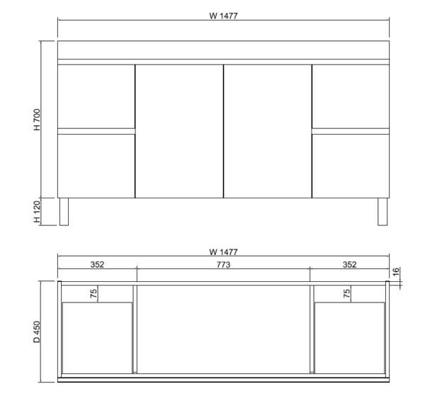 Forest Single Bowl/Double bowls Freestanding Vanity(Leg/Kickboard)-Light oak W1478xH820xD450mm