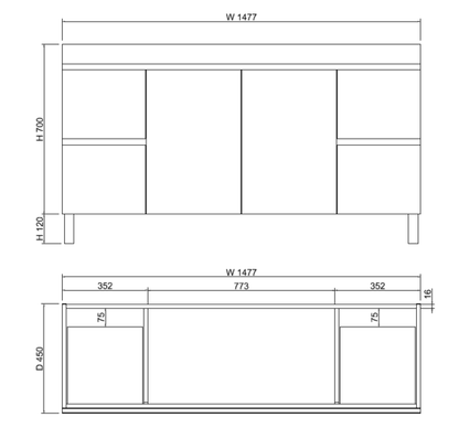 Forest Single Bowl/Double bowls Freestanding Vanity(Leg/Kickboard)-Light oak W1478xH820xD450mm