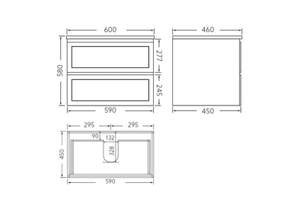 600mm Fremantal Wall Hung Vanity PVC Cabinet Only - Matte White