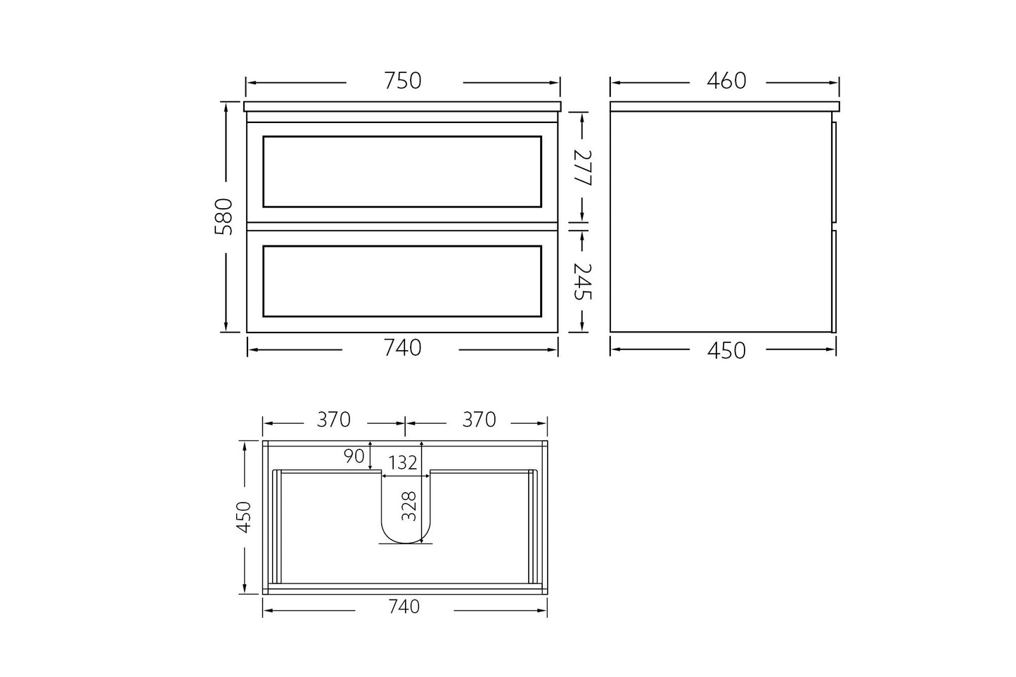 750mm Fremantal Wall Hung Vanity PVC Cabinet Only - Matte White