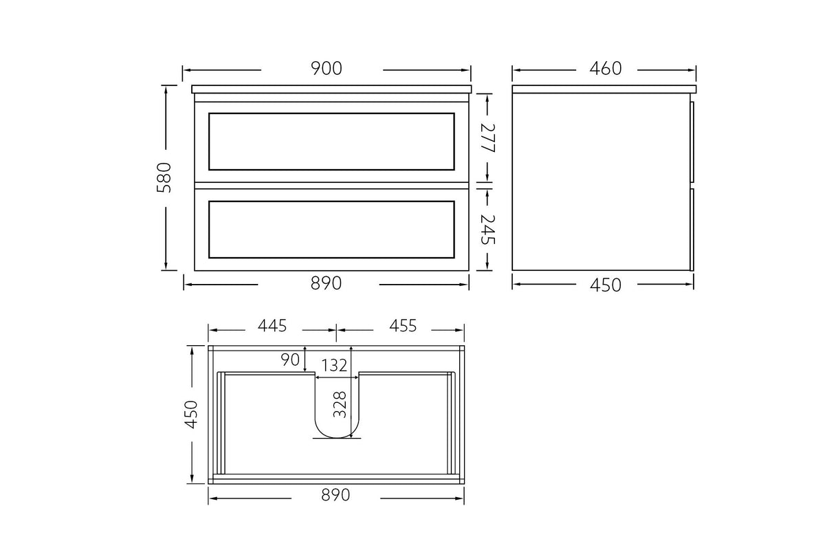 900mm Fremantal Wall Hung Vanity PVC Cabinet Only - Matte White