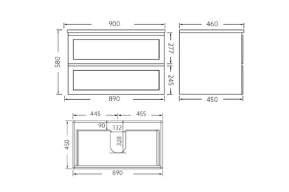 900mm Fremantal Wall Hung Vanity PVC Cabinet Only - Matte White