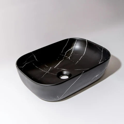 455*320*135mm Matte Black with Carrara Design Above Counter Basin