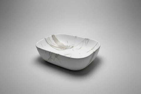 455*320*135mm Matte White with Carrara Design Above Counter Basin