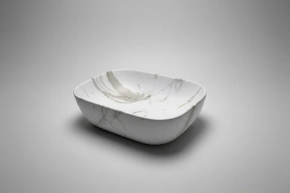 455*320*135mm Matte White with Carrara Design Above Counter Basin